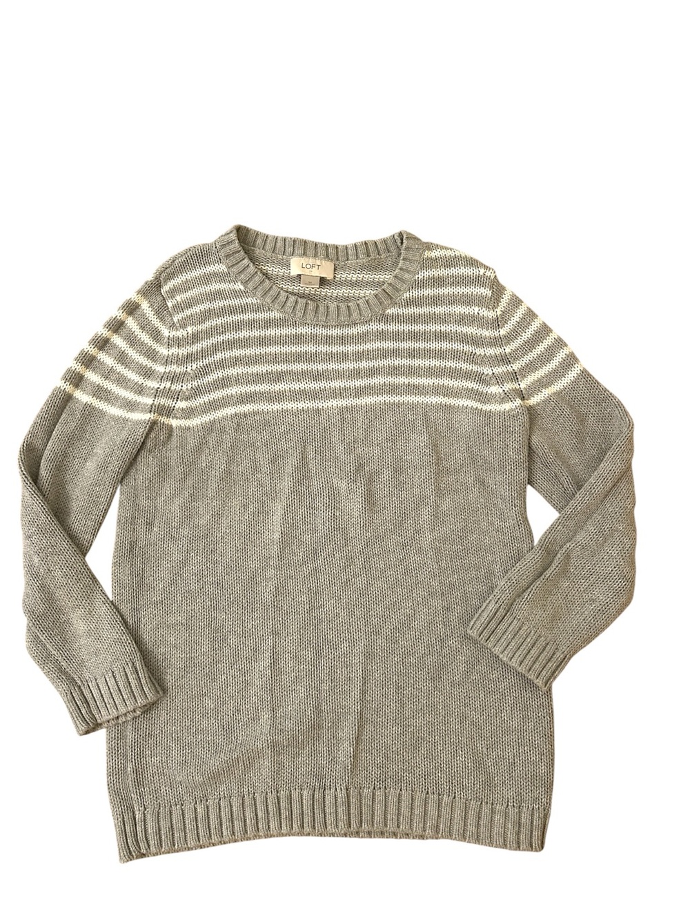 LOFT Gray and White Striped Knit Cotton Sweater Women’s Size Medium